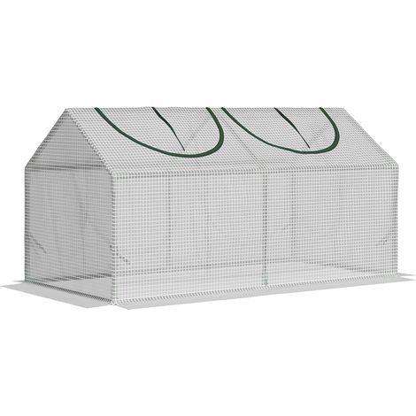 Mini-gewächshaus, Gartengewächshaus Mit 2 Rollfenstern, Abdeckung Aus Hochdichtem Pe (140 G/m²), 120 X 60 X 60 Cm, Weiß