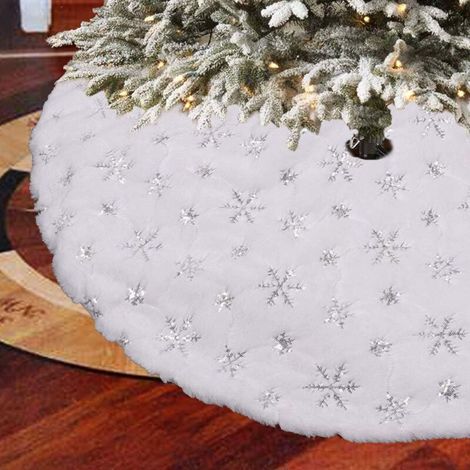 Weihnachtsbaumrock, Weihnachtsbaumteppich, Weißer Plüschteppich, Weihnachtsbaumschmuck Mit Schneeflocken (122 Cm)