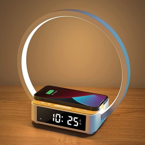 Led-nachttischlampe, Schreibtischlampe Nachtlicht Mit 3 Helligkeitsstufen Und Wireless-charger, Wecker-lampe Mit Berührungsempfindlicher Steuerung Und Usb-ladung