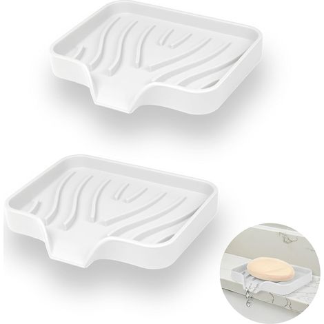 2 Stück Silikon-seifenschalen, Seifenschale Für Das Badezimmer Mit Ablauf, Geneigter Seifenhalter, Rutschfeste Seifenschalen Für Dusche, Küche Und Badewanne (weiß)