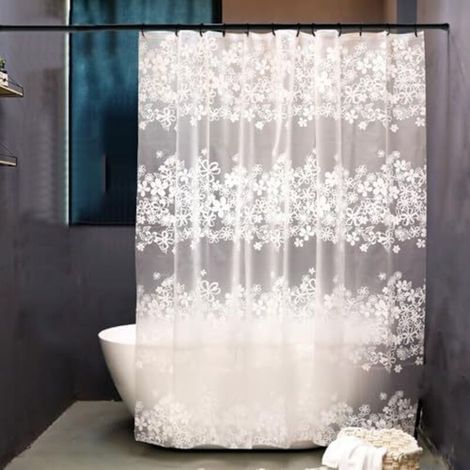 Schimmelresistenter, Wasserdichter Duschvorhang Mit Blumenmuster, 200x200 Cm, 180 Cm Breite, Waschbarer Weißer Blumenduschvorhang Für Das Badezimmer Mit Ösen Und Haken