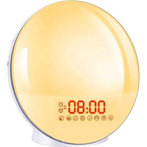 Lampe Radio Wecker Sanftes Led-licht Dämmerungssimulator Nachttischlampe Mit 2 Alarmen, 8 Sounds Und 20 Helligkeitsstufen Für Babyzimmer