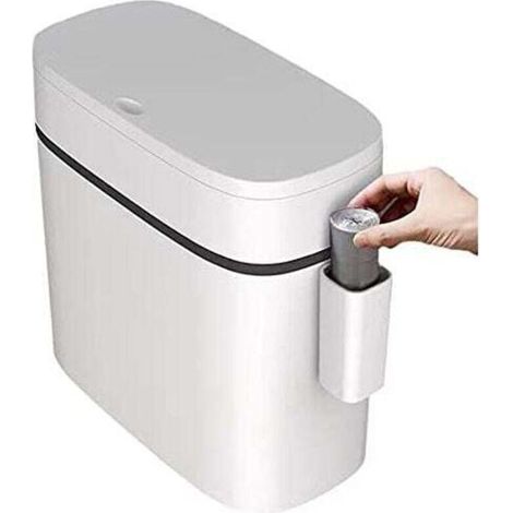 Ultradünner Plastikmülleimer Mit Deckel, Rechteckiger Druckmülleimer Für Badezimmer, Schlafzimmer, Küche Und Büro, Weiß (12 Liter)