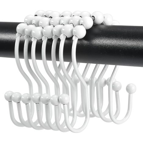 Set Aus 12 Rostfreien Metall-duschvorhanghaken, Rostfreie Metallringe Für Duschvorhänge, Doppelhaken Für Duschvorhänge, Weiß