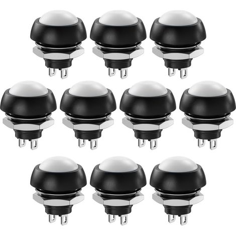 10 Stück Wasserdichte, Momentane Spst-drucktaster, 12 Mm, Ein/aus, 3 A/3 V-5 V-9 V-12 V-24 V-230 V Ac, Mini Runder Taster Ohne Verriegelung Für Autohupe, Computer (weiß)