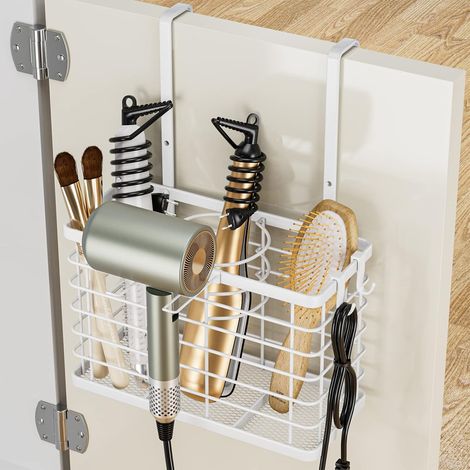 Haartrockner-halterung - 3-in-1 - Haarwerkzeug-organizer - Höhenverstellbar - Schranktür-/wandorganizer Für Badezimmer Für Haartrockner, Glätteisen (weiß)