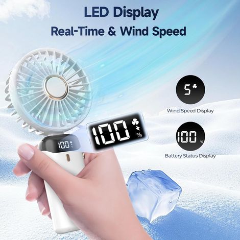 Tragbarer Ventilator 4200mah Usb Mit Led-bildschirm, 3-in-1 Hand-/hals-/schreibtischventilator, Faltbar Und Um 90° Neigbar, Ideal Für Sommer, Büro, Schlafzimmer, Reise, Geschenk Für Erwachsene Und Kin
