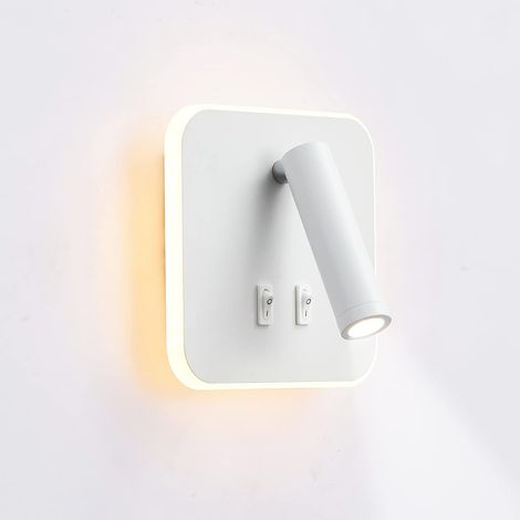 Led-wandleuchte, Nachttisch-leselampe, 12w Led-wandleselampen, Schwenkbarer Strahler (3w + 9w 3000k Warmweiß) Weiß (quadratisch)