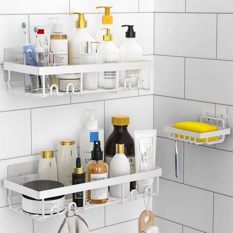 Zwei Duschstangen-set, Weiße Duschstangen Ohne Bohren, Selbstklebende Aufbewahrungsaccessoires Für Das Badezimmer