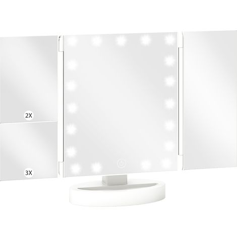 Makeup-spiegel Mit Beleuchtung, 1x/2x/3x Vergrößerung, Frei Drehbar Um 180°, 21 Leds, Touch-schalter, Weiß