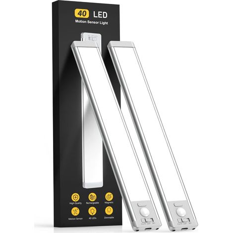10-zoll-unterschrankbeleuchtung, 2er-pack Bewegungsgesteuerte Innen-ladieleuchten, Dimmbare Magnetische Kabellose Unterbauleuchte Mit 5 Helligkeitsstufen
