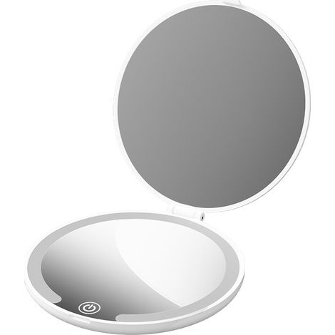 Led-schminkspiegel, Weiß, 10 X 10,5 Cm, 1 X Tragbarer Klappspiegel Mit Deckel, Reisespiegel Für Retuschen, Wiederaufladbarer Mini-reisespiegel