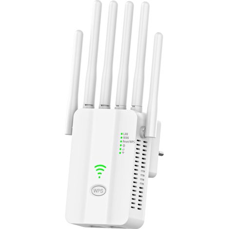 Einfacher 2,4-ghz-wlan-repeater – Wlan-verstärker 300 Mbit/s, 6 Antennen, 2 Gigabit-lan-anschlüsse, Ein-knopf-wps, Weiß