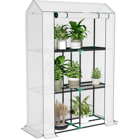 Gewächshaus Mit 3-stufigem Regal, Uv-beständige Kunststoffabdeckung, Rolltür, 100 X 40 X 150 Cm, Weiß