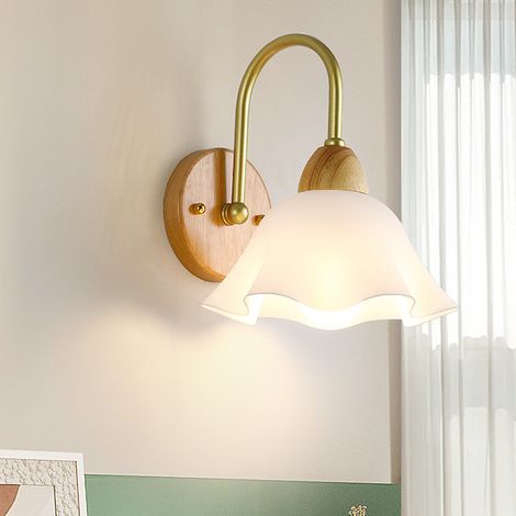 Moderne Dekorative Metall-wandleuchte Aus Holz E27, Wandleuchte Für Flur, Gang, Nachttisch Und Arbeitszimmer Mit Elegantem Weißen Glaslampenschirm