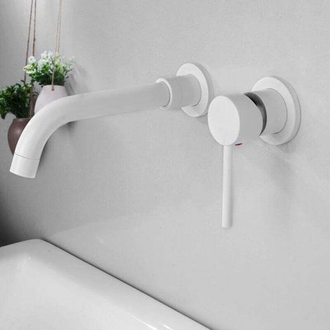 360° Drehbarer Wandmontierter Waschtischmischer, Badezimmerarmatur Für Badewanne Und Waschtisch, Eingebaute Wandarmatur, Modernes Design, Weiß