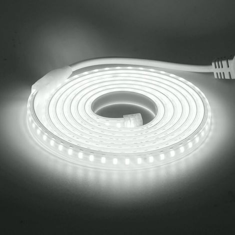 Led-streifen, Wasserdichtes Ip65 220v Led-lichtband, Flexibles Led-band Für Treppe, Schlafzimmer, Küche Innen/außen (weiß, 5m)