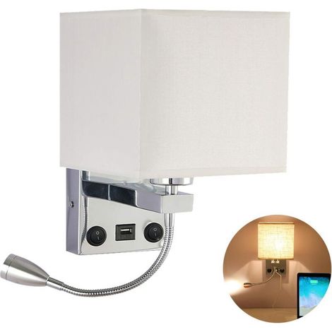 Nachttisch-wandleuchte, Flexible Led-wandlampe Mit Usb-anschluss, Leselampe Mit Schwenkbarem Arm Für Schlafzimmer, E27 Wand-nachtlicht (glühbirnen Nicht Enthalten) (1 Mit Usb-anschluss) [energieklasse