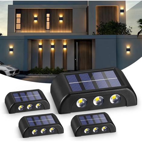 Solarlampen Für Außen, 4er-pack Solarleuchten Für Den Garten, Warmweißes Led-außen-wandleuchte Ip65 Wasserdicht, Hoch- Und Niedrigstrahlende Solarlampen Für Garten, Hof, Terrasse, Balkon, Zaun