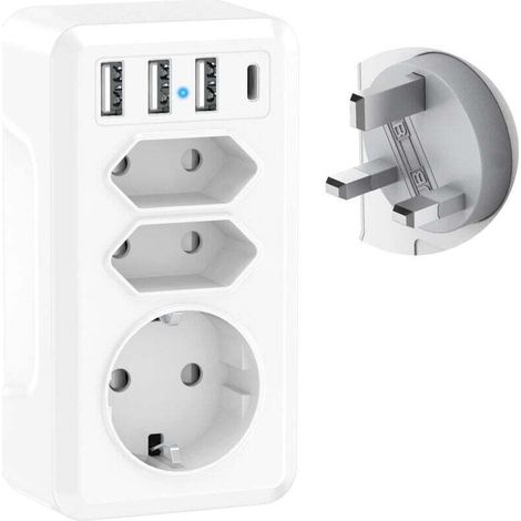 7-in-1 Reiseadapter Mit 3 Usb Und Usb-c, Adapter Von Frankreich Nach Uk, Britischer Stecker Typ G Für Irland, Malaysia, England, Vereinigtes Königreich, Dubai