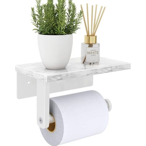 Toilettenpapierhalter Mit Ablage Aus Natürlichem Marmor, Wandmontiert Mit Schrauben Aus Rostfreiem Stahl 304, Papierrollenhalter Für Bad Und Wc, Weiß