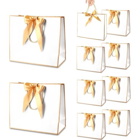 Große Geschenktüten Mit Henkel, Papiergeschenktüten Mit Schleifenband, Geschenktüten Mit Henkel, Papiergeschenktüten Für Geburtstag, Hochzeit, Festival, Weihnachten, Farbe, 32 X 11 X 25 Cm (10 Stück)