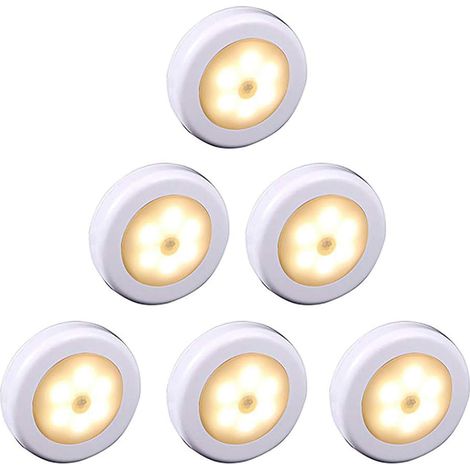 Kabellose Led-lampe Mit Bewegungsmelder Für Schrank, Treppe, Flur, Küche, Schlafzimmer (6 Stück) (weißes Gehäuse, Warmes Licht)