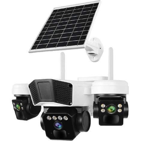 4g Solarüberwachungskamera Qg53 - Dreifaches Objektiv 9mp, 3 Gleichzeitige Ansichten, Ptz, Farb-/ir-nachtsicht, Dreifache Pir-erkennung, Bidirektionales Audio, Ip66 Wasserdicht, Tf-/cloud-speicher, H.