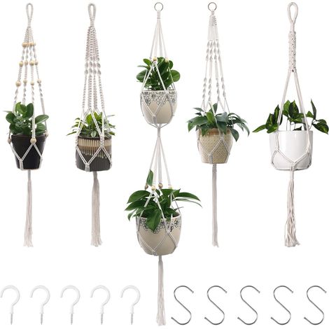 Pflanzenständer Und Pflanzenregal, Makramee-pflanzenaufhänger, Hängeblumentopf, Hängende Baumwollseil-töpfe, 5er-set