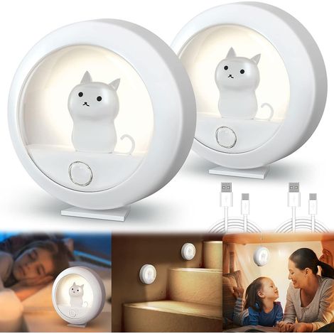2er Set Wiederaufladbare Led-induktions-nachtlicht, Automatisches Niedliches Baby-nachtlicht Für Kinderzimmer, Wohnzimmer, Badezimmer, Flur, Treppen Und Schlafzimmer