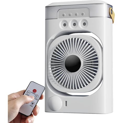 Tragbare Klimaanlage Mit Fernbedienung, Ventilator Mit 600 Ml Wasserkühlung, 4-in-1-miniklimaanlage Für Räume, 3 Lüftungsstufen, 7 Farblichter, 3 Nebelfunktionen