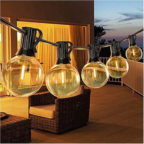 Guinguette-außenbeleuchtung 15m, Led-lichterkette Für Draußen Mit 26 E12 G40 Kunststoffglühbirnen, Wasserdichte Guinguette-lichterkette Ip45 Für Garten, Terrasse Und Bistro