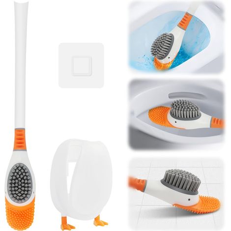Kreative Silikon-toilettenbürste, Enten-förmige Wc-bürste Mit Halter, Flexible Und Flache Silikon-wc-bürste, Toilettenbürsten-set Mit Halter Für Zuhause, Hotel Und Schule