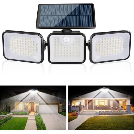 Solar-außenleuchte Mit Bewegungsmelder, 3 Köpfe 180 Led Solar-außenbeleuchtung Ip65 Wasserdicht Außen-solarbeleuchtung 3 Modi Spot-led-scheinwerfer Solar Für Garten [energieeffizienzklasse A+++]