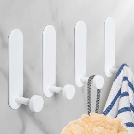 Klebehaken, 4 Stück Wandhaken Aus Aluminium Für Badezimmer Ohne Bohren, Handtuchhalter Wasserdicht, Küchen- Und Bürohandtuchhaken, Weiß