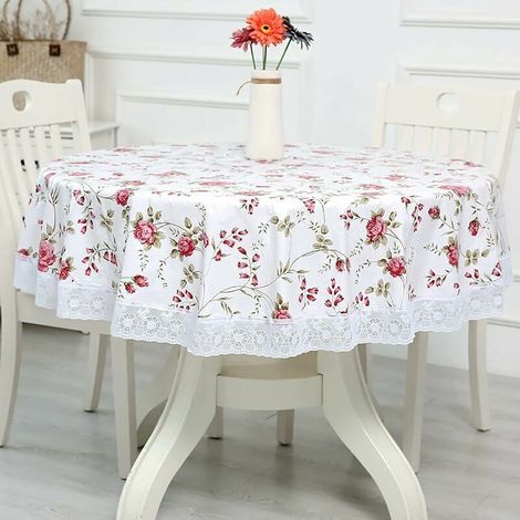 Runde Pvc-tischdecke Aus Wachstuch Mit Blumen- Und Spitzenmuster, Fleckenbeständige Und Wasserdichte Runde Tischdecke, Wachstuchtischdecke Für Esszimmer, Garten, Café Und Party, 180 Cm
