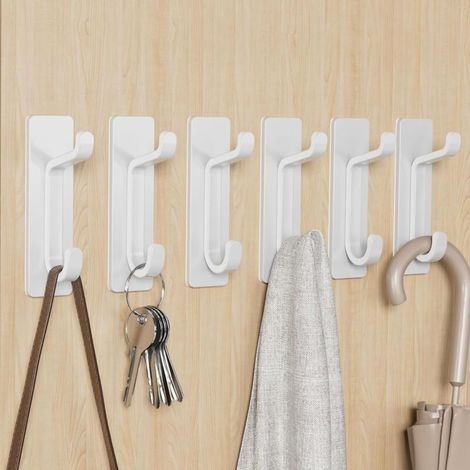 Wandkleber-haken, Handtuchhalter Für Badezimmer, Küchentuch-haken, Kleiderhaken Mit Klebefunktion, Wandmontierte Halterung Ohne Bohren, Wasserdicht, Rostfrei, Weiß, 6 Stück