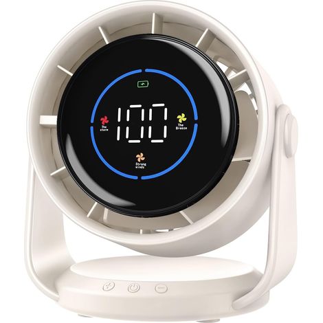 Leiser Ventilator, Usb-aufladbar Mit Digitaler Anzeige, 105° Neigbar, 100 Geschwindigkeitsstufen, 120 Hz Tischventilator - Weiß