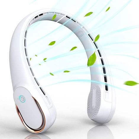 Halsventilator, Tragbarer Ventilator Mit Starkem Wind, Verstellbar, 360°-kühlung, Super Leise, Klingenloses Design, Kein Verheddern Der Haare, Gleichmäßige Luftmenge Auf Beiden Seiten, Rutschfestes Ma
