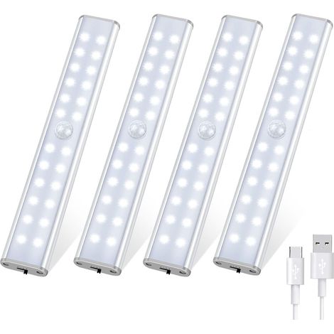 4er-pack Schrankbeleuchtung 24 Led, Bewegungslicht Mit 3 Lichtmodi, Wiederaufladbare Led-leuchte, Kabellose Led-lichtleiste Für Die Küche, Led-nachtlicht Für Schränke/flur/garage