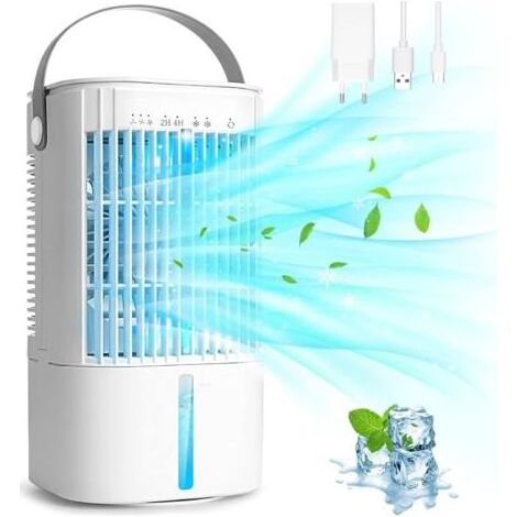 Tragbare Klimaanlage, Leise Mobile Klimaanlage, Luftkühler, Mit 900 Ml Wassertank, 3 Geschwindigkeitsstufen, 7 Led-lichter, 2 Sprühmodi, 2/4-stunden-timer, Für Zuhause Und Büro
