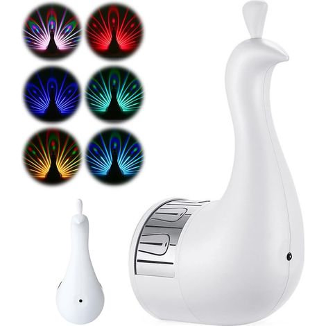 Wandleuchte Pfau, Led-pfauen-wandleuchte Mit Fernbedienung, Nachtlicht-pfauenlampe Mit Usb-ladung, Projektions-schreibtischlampe Pfau Farben Zur Hausdekoration (weiß) [energieklasse]