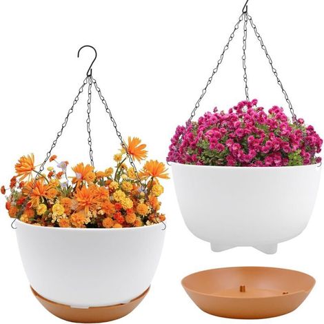2 Stück Hängende Blumentöpfe Mit Automatischer Bewässerung, 21 Cm Kunststoff Zum Aufhängen Mit Drainagelöchern, Hängende Blumentöpfe Für Den Außenbereich Für Veranden, Gärten Und Balkone