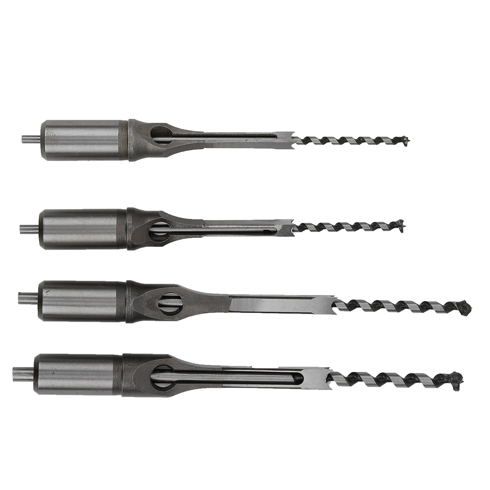 Set Mit 4 Vierkantbohrern Für Holzbearbeitung, Kugelgelagert, Stahl, 6–9,5 Mm