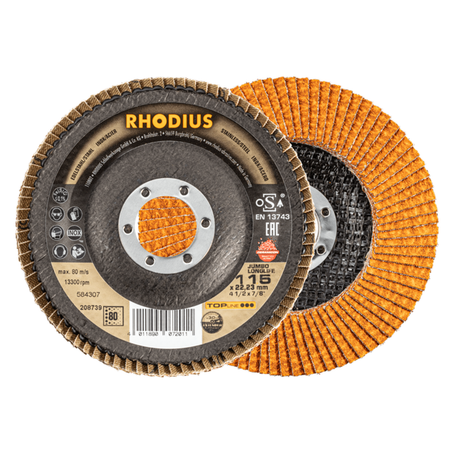 Rhodius - jumbo longlife extended, 10 Stück, 115 mm, Korn 80, Fächerschleifscheibe
