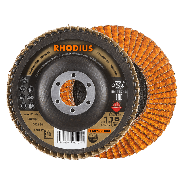 Rhodius - jumbo longlife extended, 10 Stück, 115 mm, Korn 40, Fächerschleifscheibe