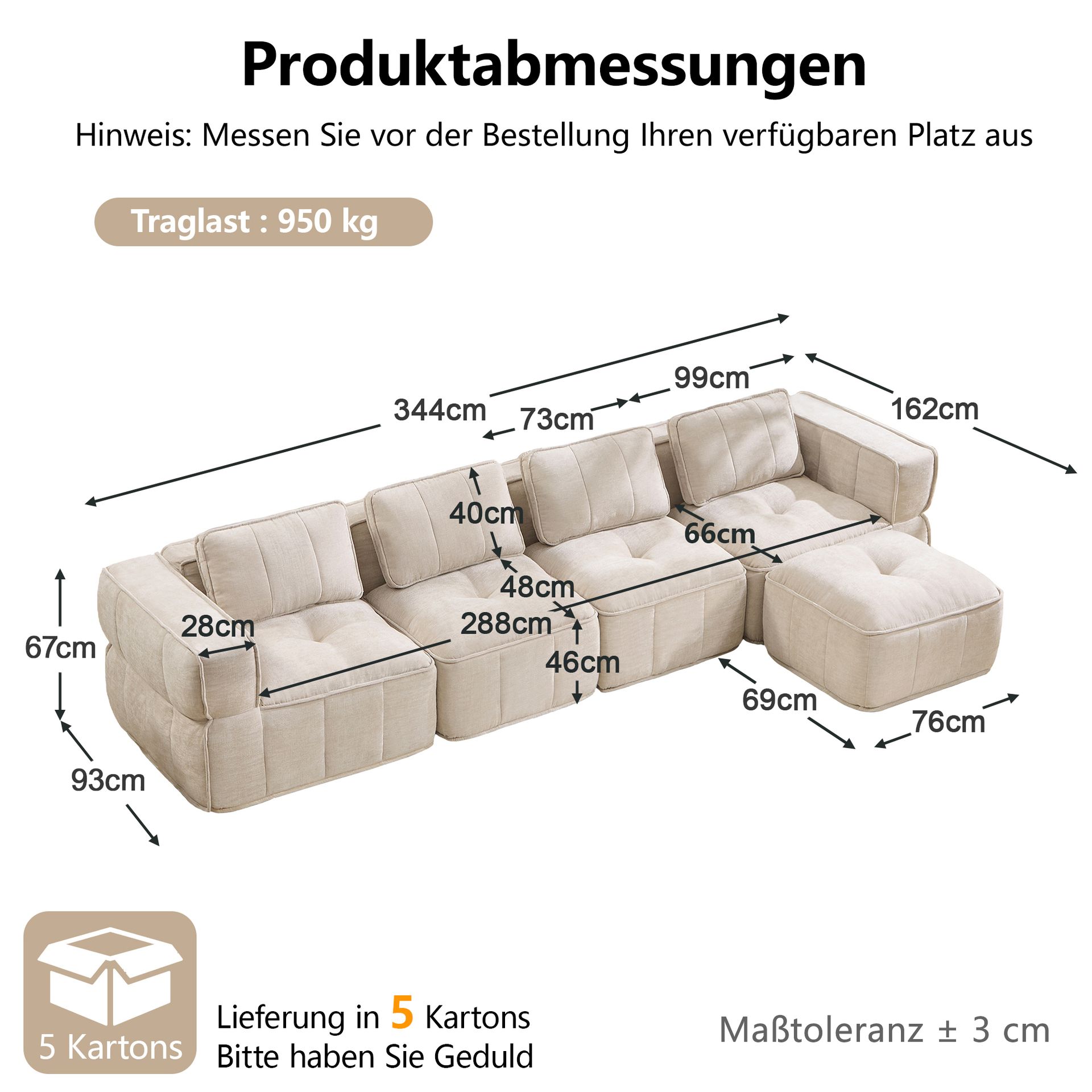 Polsterbett Aus Stoff In Beige 344 X 162 X 67 Cm Homaire