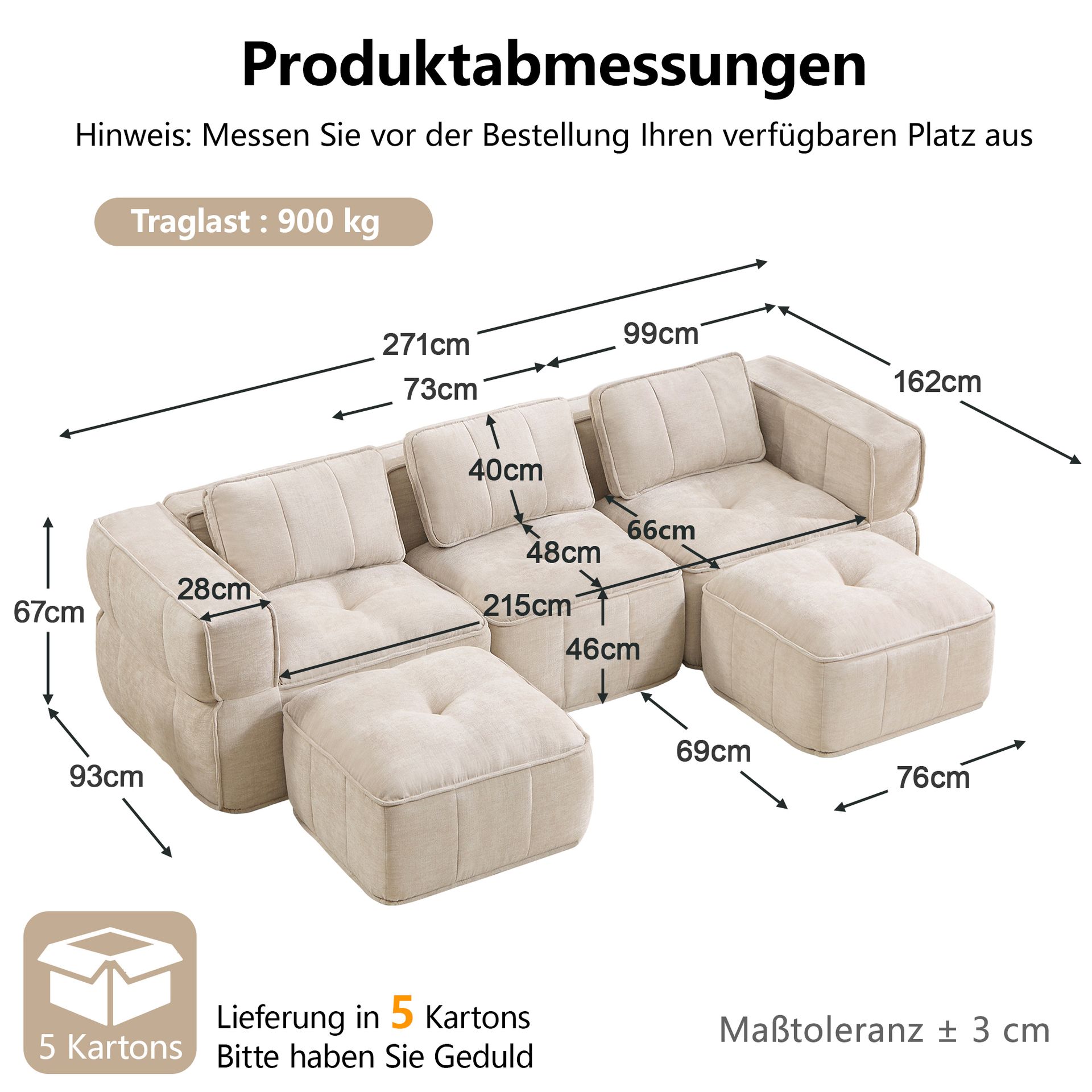 Polsterbett Aus Stoff In Beige 271 X 162 X 67 Cm Homaire