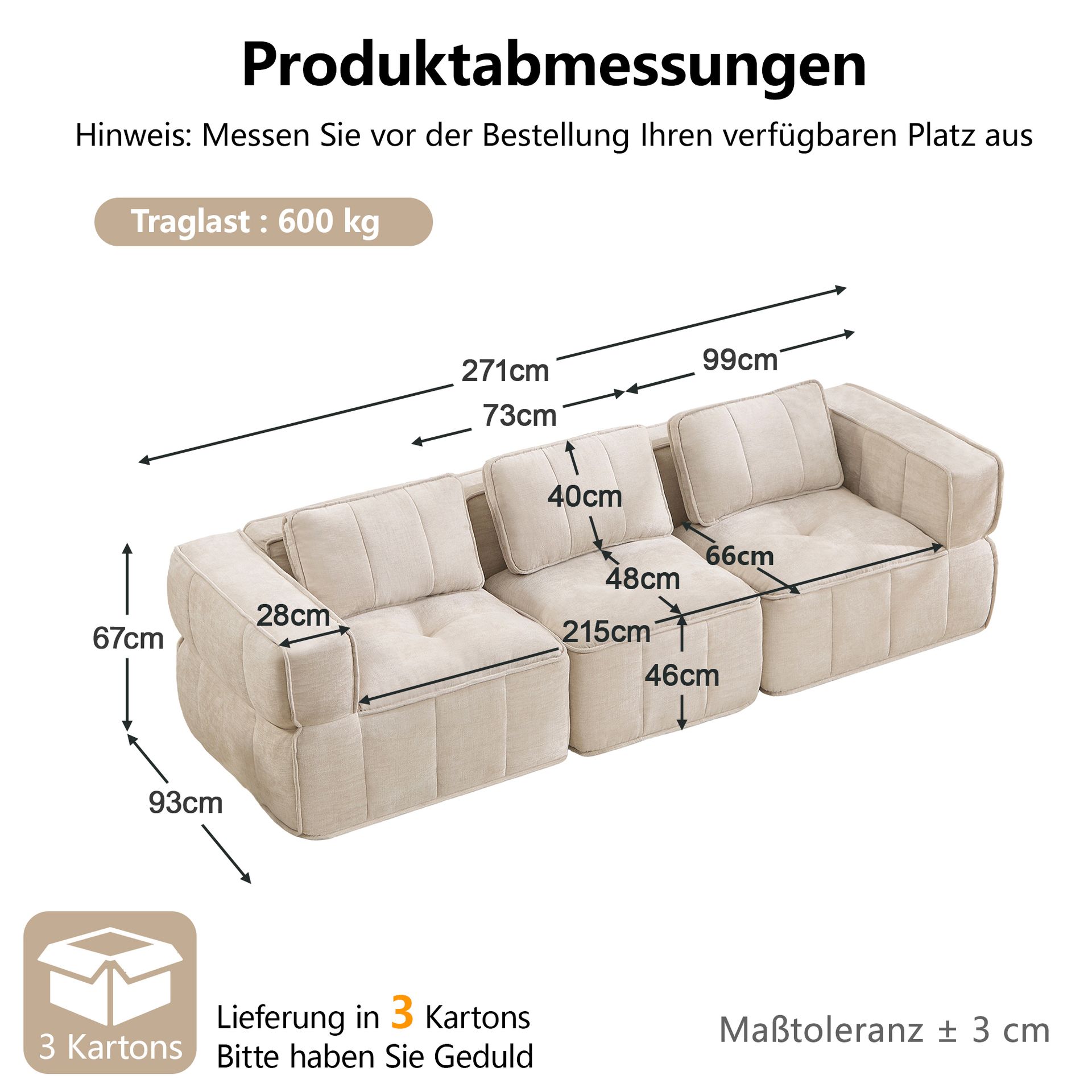 Polsterbett Aus Stoff In Beige 271 X 93 X 67 Cm Homaire