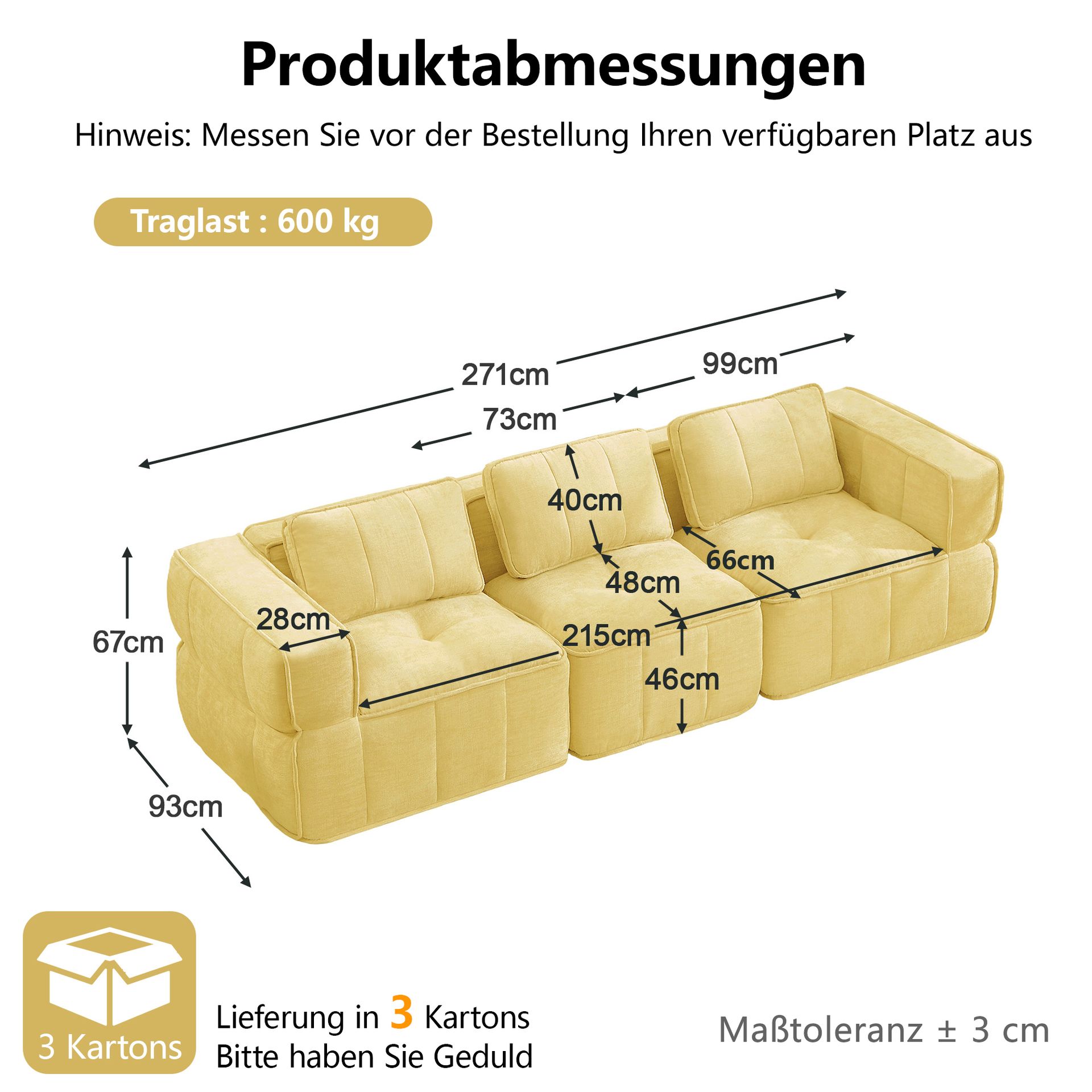 Möbelstück Aus Stoff In Gelb 271 X 93 X 67 Cm Homaire